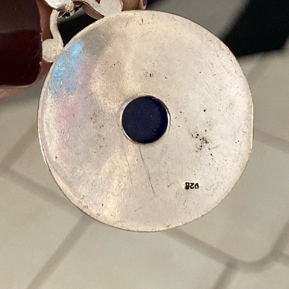 925 sterling silver overlay blue lapis round charm gemstone boho Celtic necklace - Picture 6 of 11